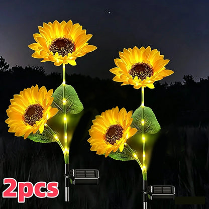 【Summervibes】Led Sunflower Garden Lights Realistic Night Glow for Yard Lawn Patio Porch Decoration Waterproof IP65 Energy Efficient Outdoor Lighting Durable Plastic Flowers Upgraded Solar Panels