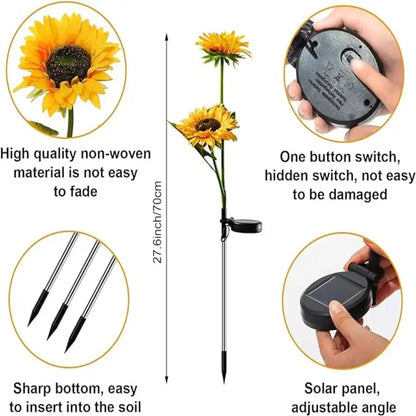 【Summervibes】Led Sunflower Garden Lights Realistic Night Glow for Yard Lawn Patio Porch Decoration Waterproof IP65 Energy Efficient Outdoor Lighting Durable Plastic Flowers Upgraded Solar Panels