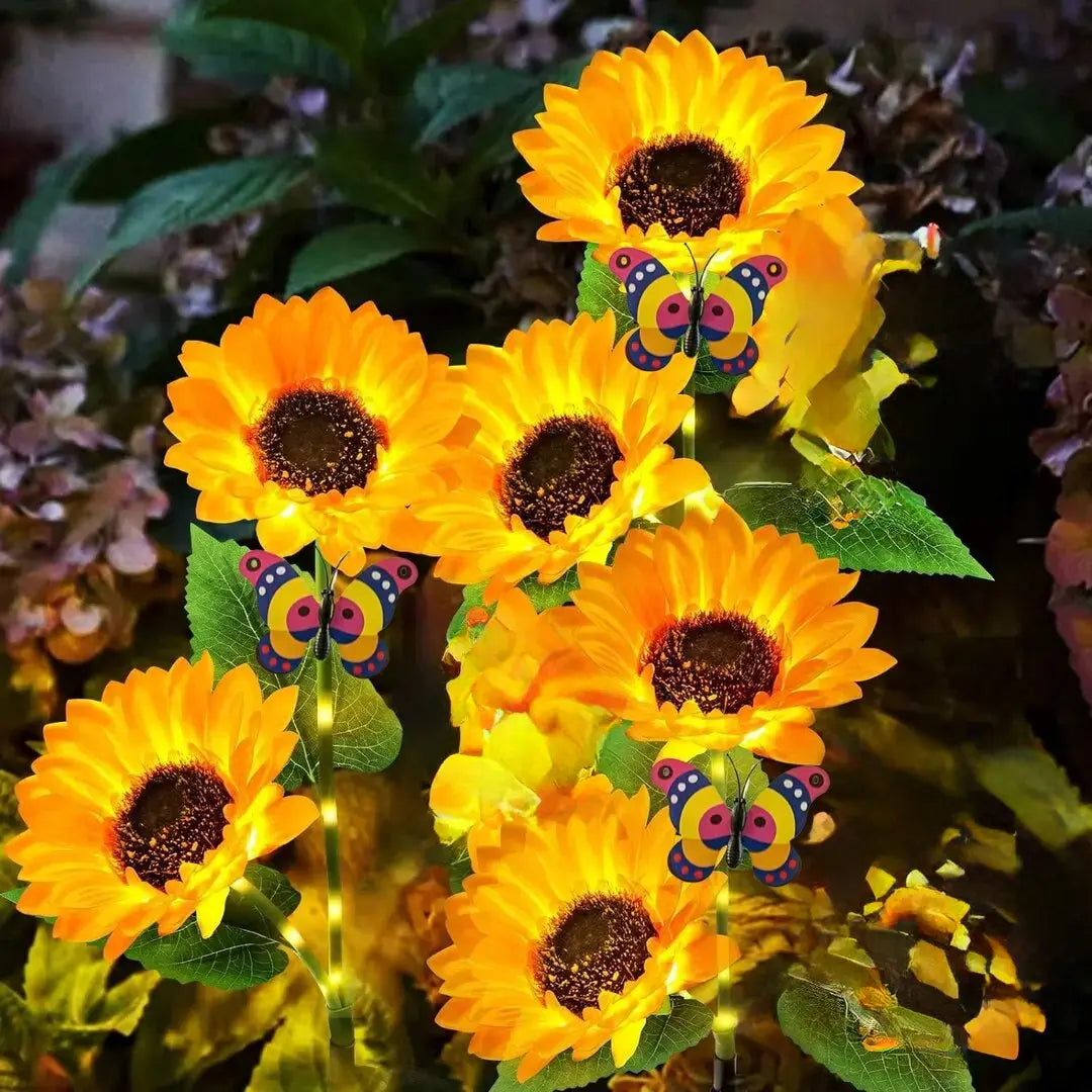 【Summervibes】Led Sunflower Garden Lights Realistic Night Glow for Yard Lawn Patio Porch Decoration Waterproof IP65 Energy Efficient Outdoor Lighting Durable Plastic Flowers Upgraded Solar Panels