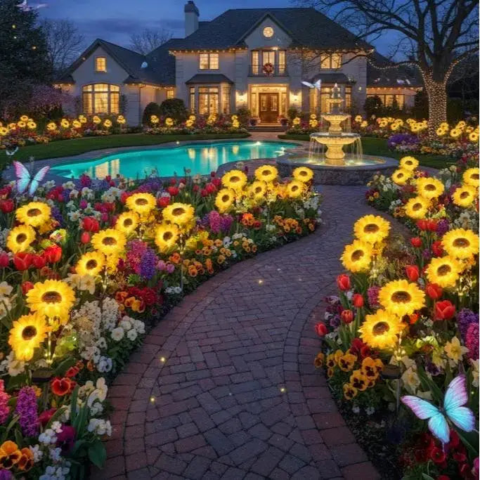 【Summervibes】Led Sunflower Garden Lights Realistic Night Glow for Yard Lawn Patio Porch Decoration Waterproof IP65 Energy Efficient Outdoor Lighting Durable Plastic Flowers Upgraded Solar Panels